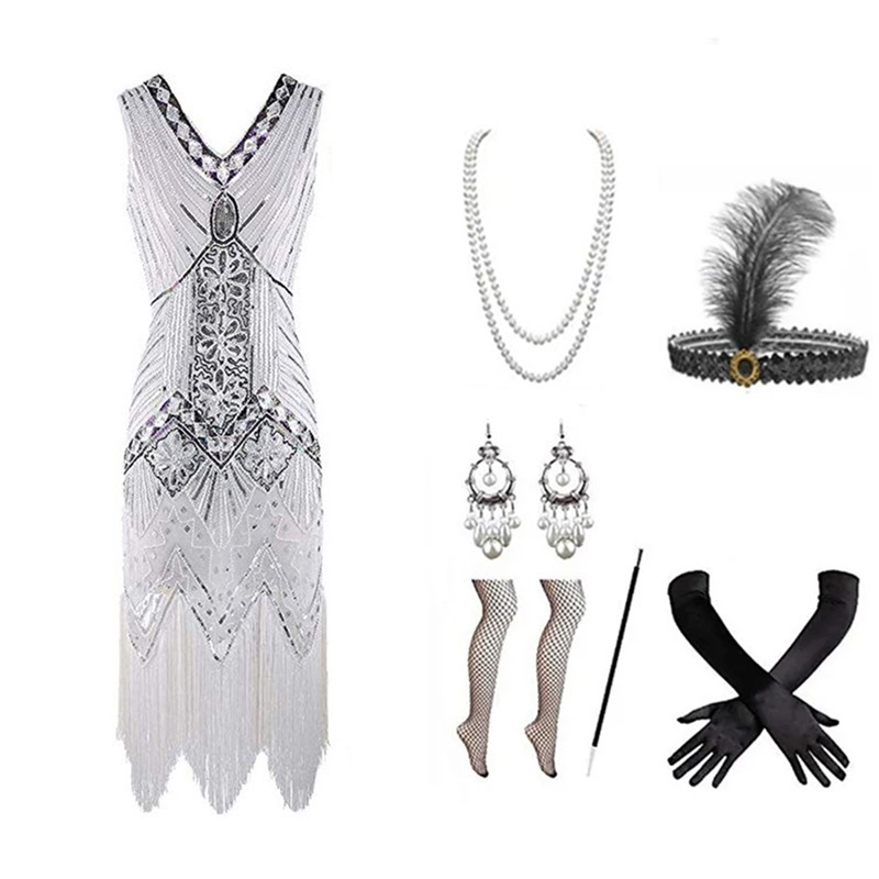 Women 1920s Flapper Dress Set  - Women Accessories Kit ulasan dan harga